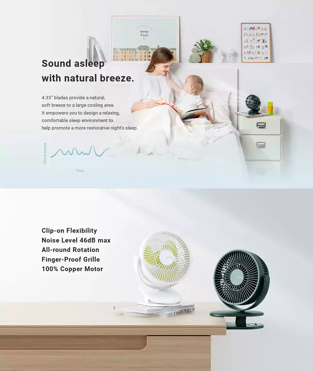 JISULIFE FA18S Portable Clip Fan USB Rechargeable 4000mAh Battery 3