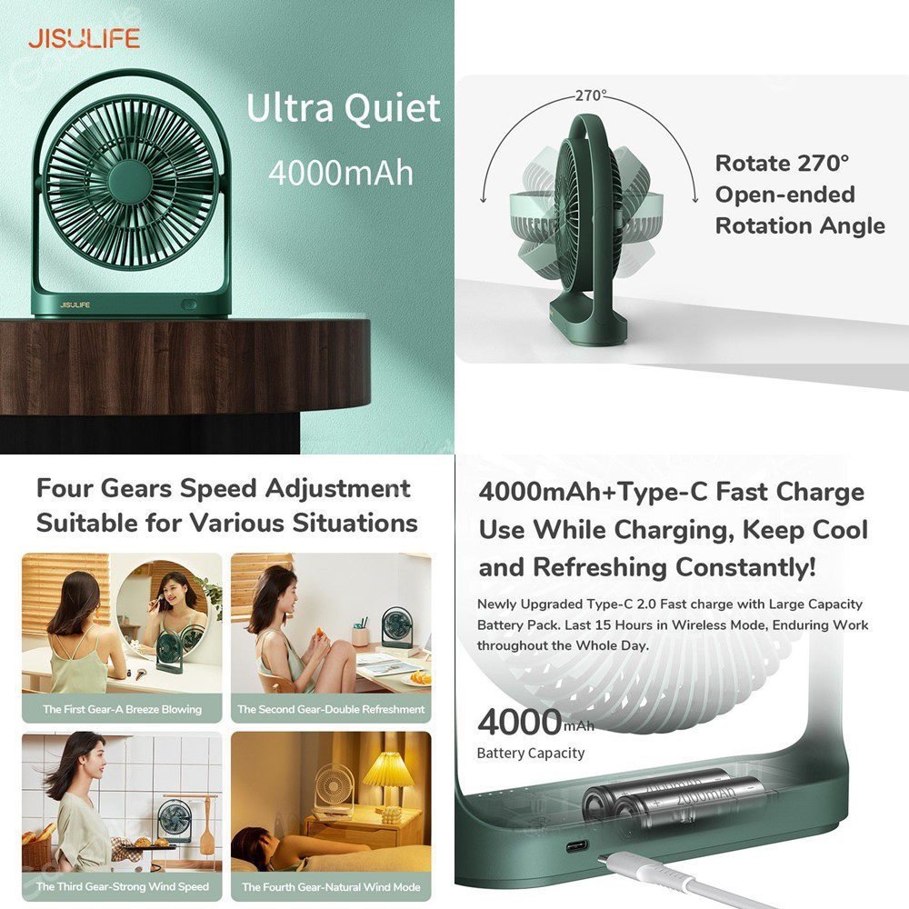 JISULIFE FA19 USB Portable Rechargeable Fan 4000mAh 4
