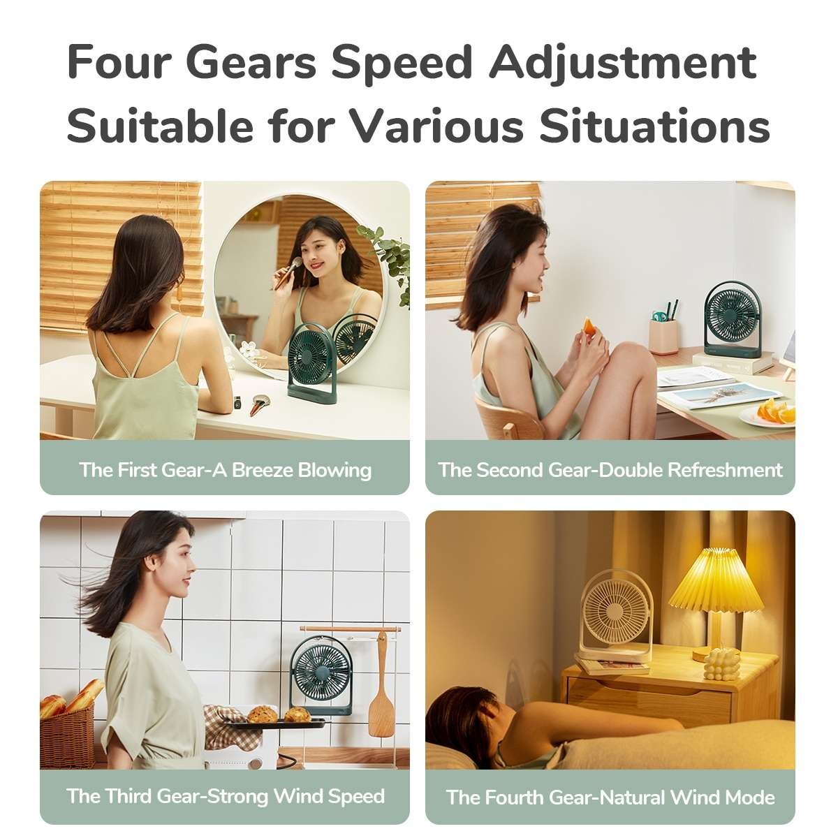 JISULIFE FA19A USB Portable Fan With Type C Charging Port – Green 4