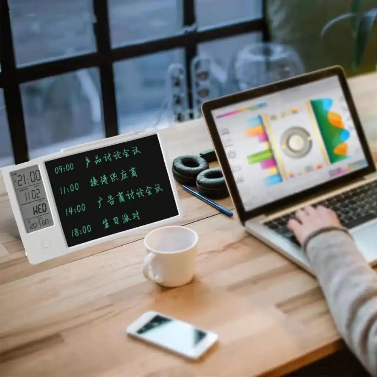 LCD Writing Tablet Electronic Desktop Calendar Clock Board 10 Inch with Week Date Year Humidity Temperature Display Function 1