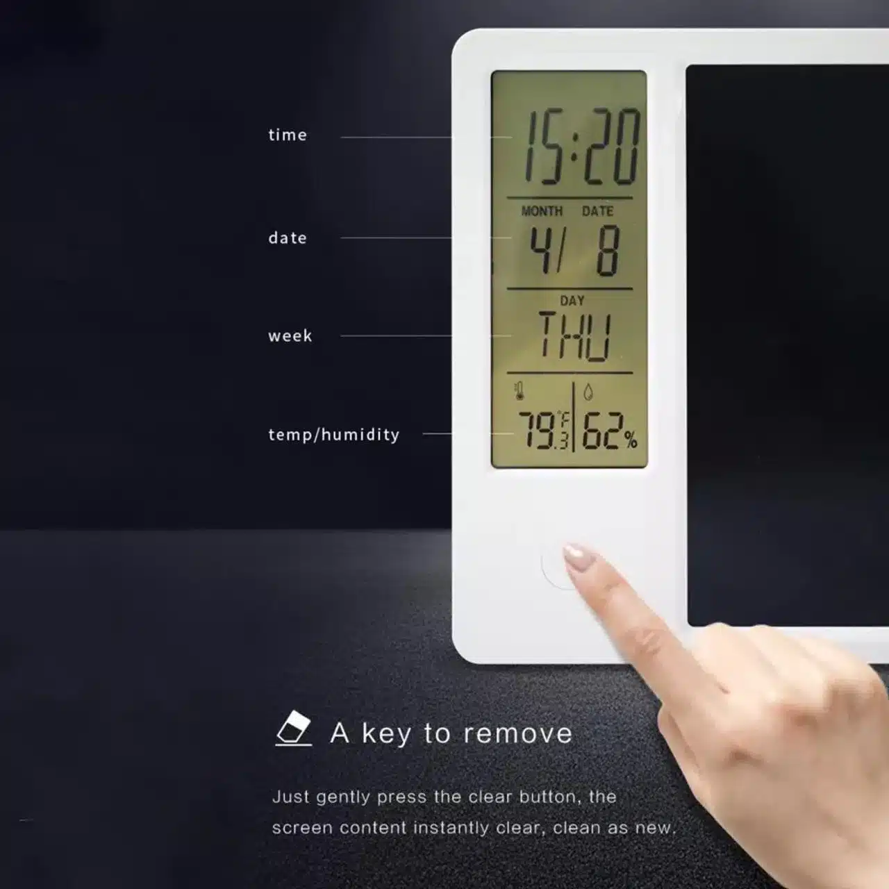 LCD Writing Tablet Electronic Desktop Calendar Clock Board 10 Inch with Week Date Year Humidity Temperature Display Function 2