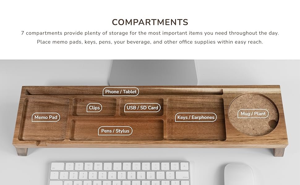 Natural Wood Multi Compartment Minimalist Desk Organizer 1