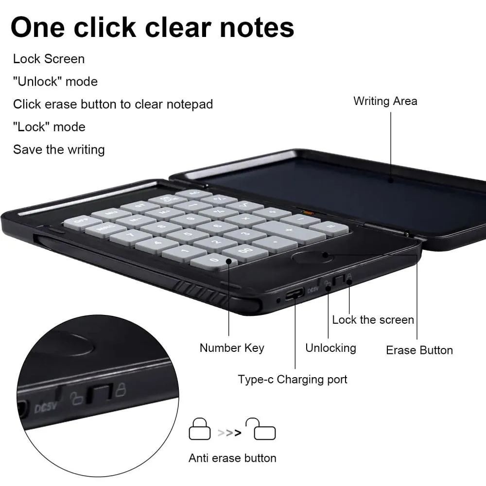 Rechargeable Calculator with 6.5 Inch LCD Notepad Pen 4