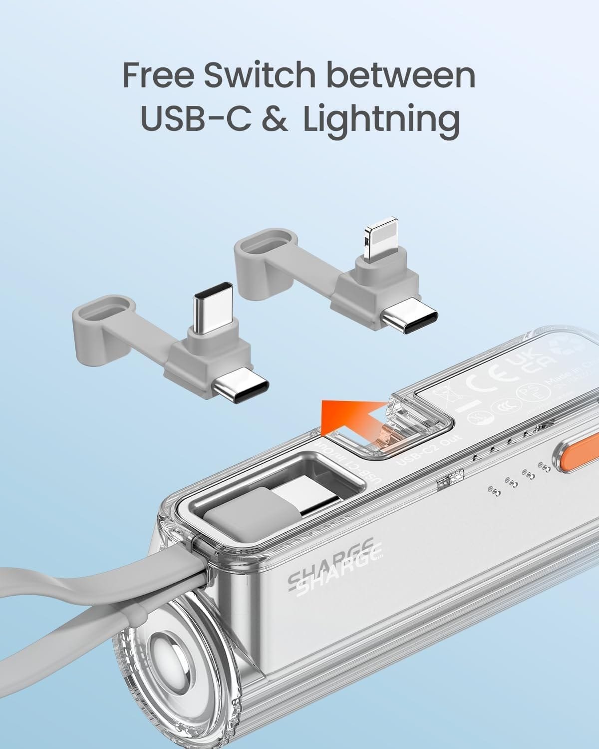 SHARGE Flow Mini 5000mAh 12W Power Bank with Lighting and Type C Connector and Built in Type C Cable 2