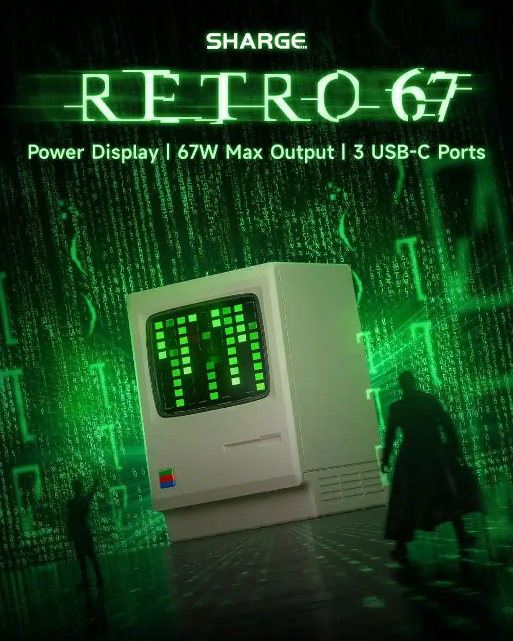 SHARGE Retro 67w USB C Power Display 3 Port Fast GaN Foldable Charger 4