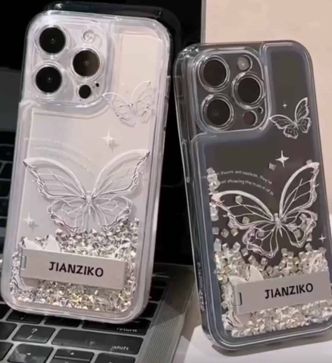 Silver Butterfly Diamond Quicksand Stand Transparent Cover For iPhone 2