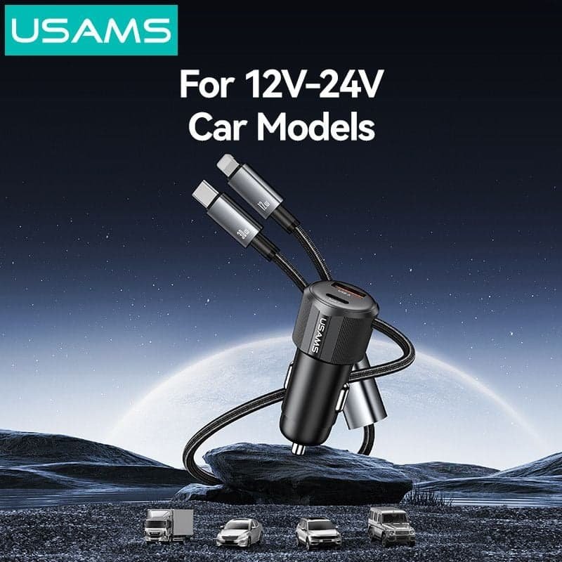 USAMS CC287 YT Series 66W Dual Port USB Type C Car Fast Charger with 2 in 1 Cable 2