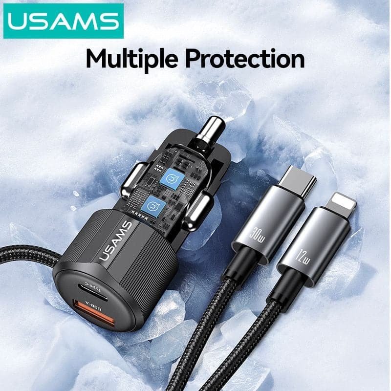 USAMS CC287 YT Series 66W Dual Port USB Type C Car Fast Charger with 2 in 1 Cable 3