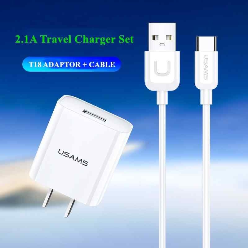 USAMS T21 Single USB Port Travel Wall Charger US Plug Power Adapter with Micro Cable 1