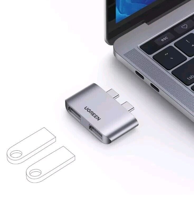Ugreen CM413 2x Usb C To 2x USB 3.1 Adapter Converter Splitter USB Hub Grey 1
