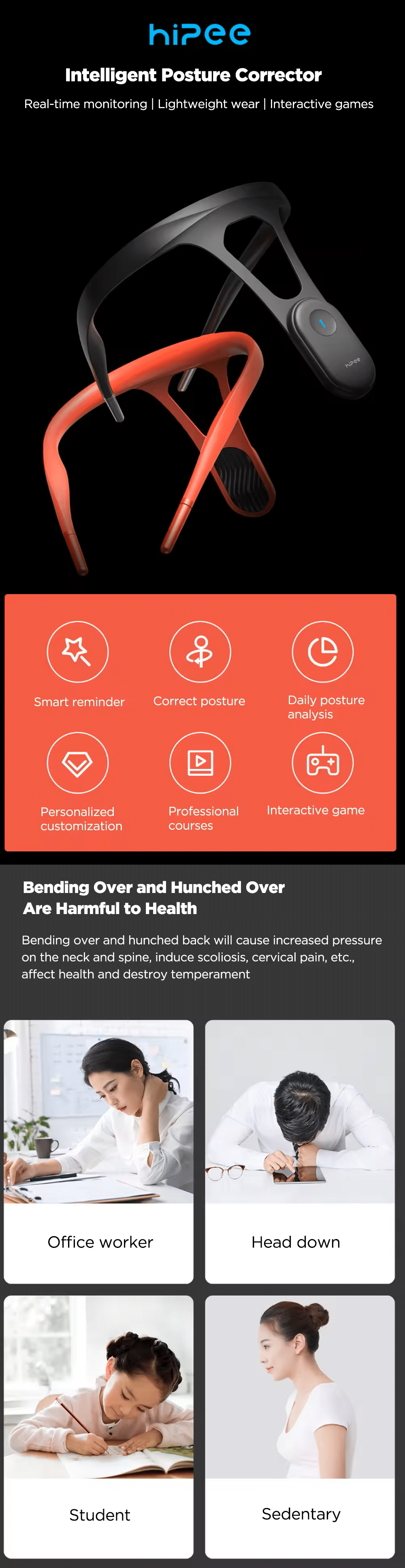 Xiaomi Hipee Smart Posture Correction Device Realtime Scientific Back Posture Training Monitoring Corrector For Adult