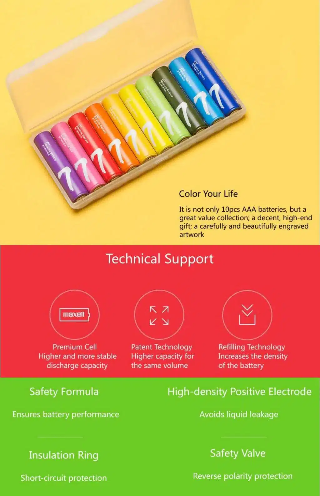 Xiaomi ZMI Zi7 Alkaline Battery AAA LR03 1.5V Rainbow 10pcs Pack 3