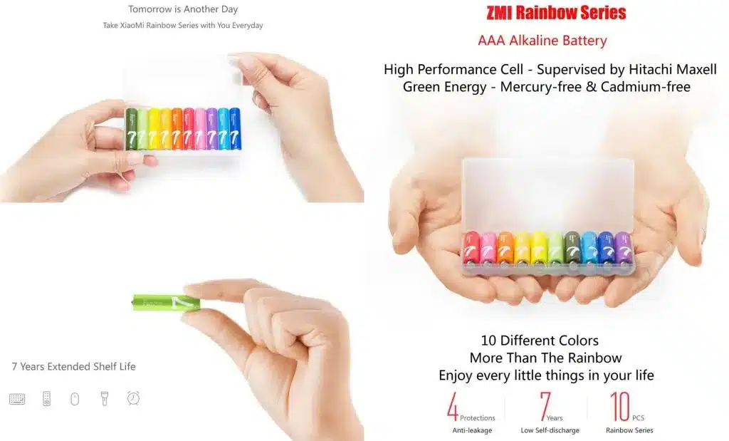 Xiaomi ZMI Zi7 Alkaline Battery AAA LR03 1.5V Rainbow 10pcs Pack 4
