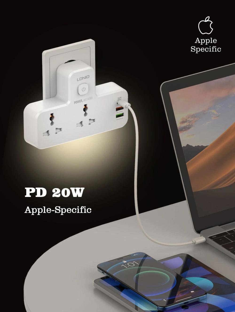 ldnio sc2311 20w 3 port usb charger extension power strip 6