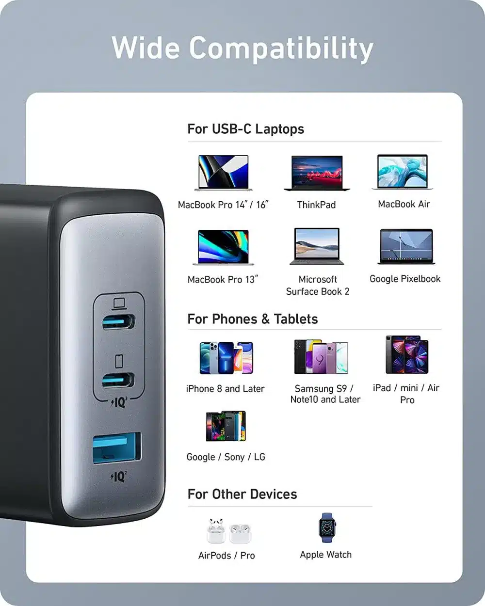 Anker 736 Nano II 100W Charger 3 Port Fast Compact Wall Charger 6