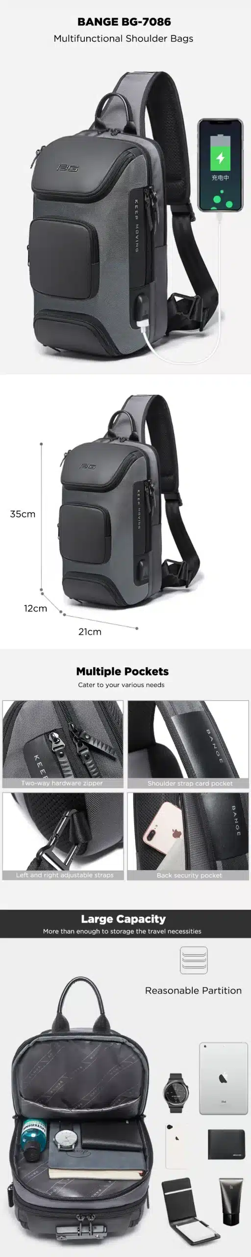 BANGE BG 7086 Stylish Casual Oxford Cloth Men Chest Bag 1 scaled