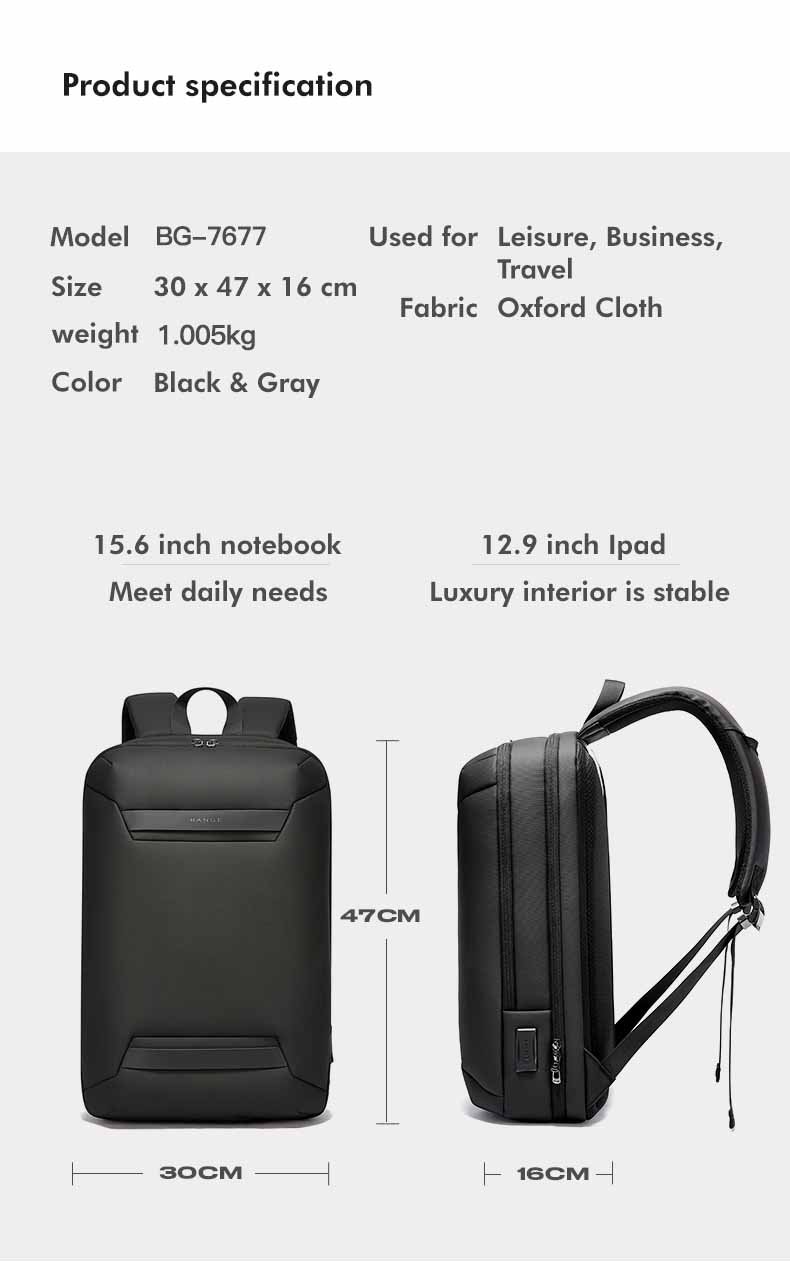 Bange BG 7677 Oxford Backpack with USB Type C Port 2