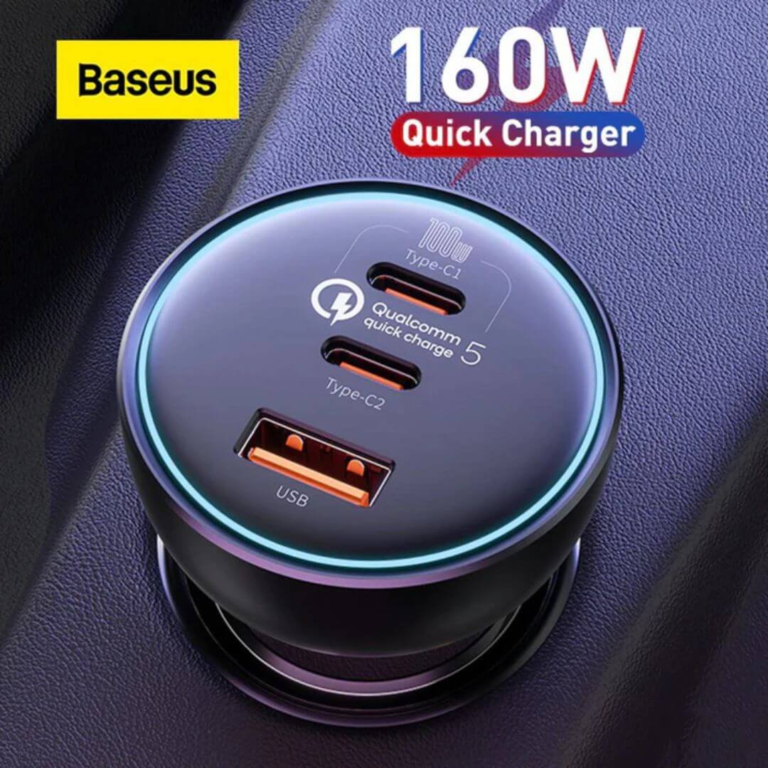 Baseus 160W Car Charger Qualcomm Quick Charge 2CU With 100w Type C Cable 1