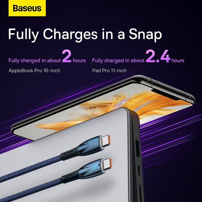 Baseus Cable Type C to Type C PD Charging 100W Glimmer Series Fast Charging Data Cable 1m BLACK For Phone Laptop CADH000701 1