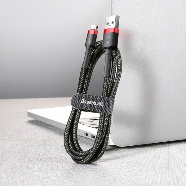 Baseus Cafule Cable Durable Nylon Braided Wire USB C QC3.0 2A 2M black red CATKLF C91 1