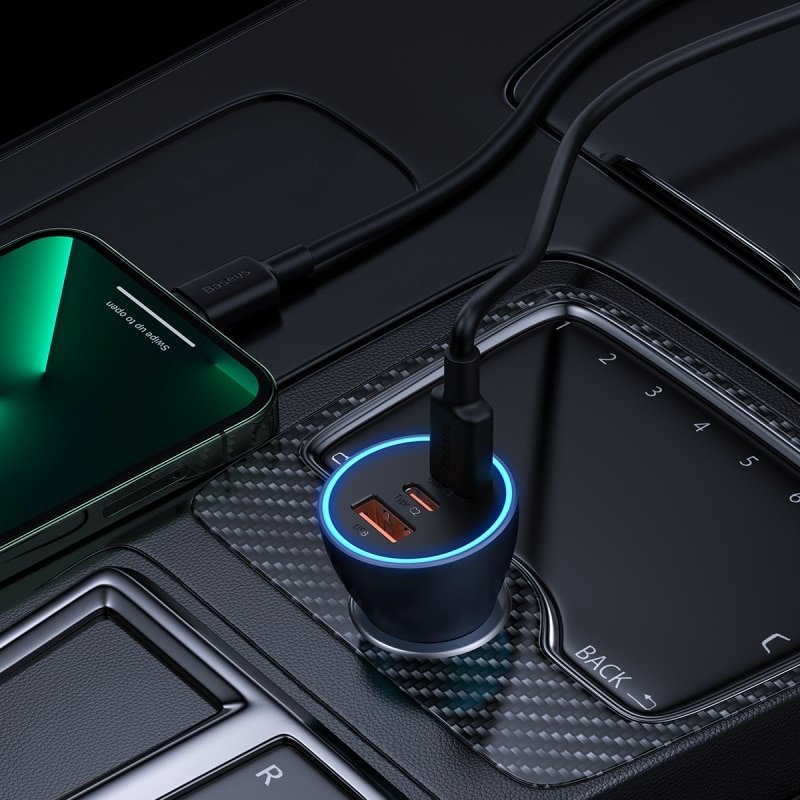 Baseus Car Charger 65W 2x Type C 1x USB A Golden Contactor Pro Triple Fast Charger Car Charger 65W Dark Gray CGJP010013 2