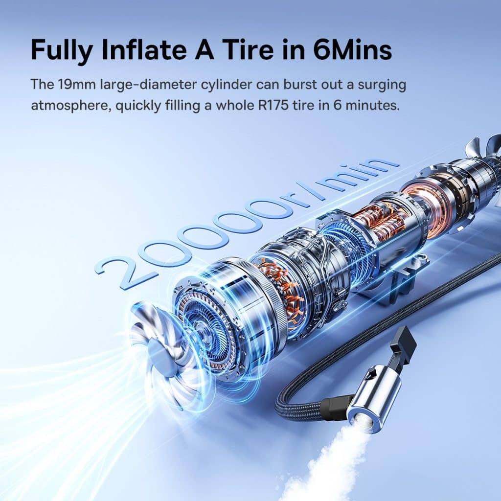 Baseus Car Tire Inflator Pumper VA1 Dual Power Wired Wireless With Flashlight 6000 mAh Power Bank 1