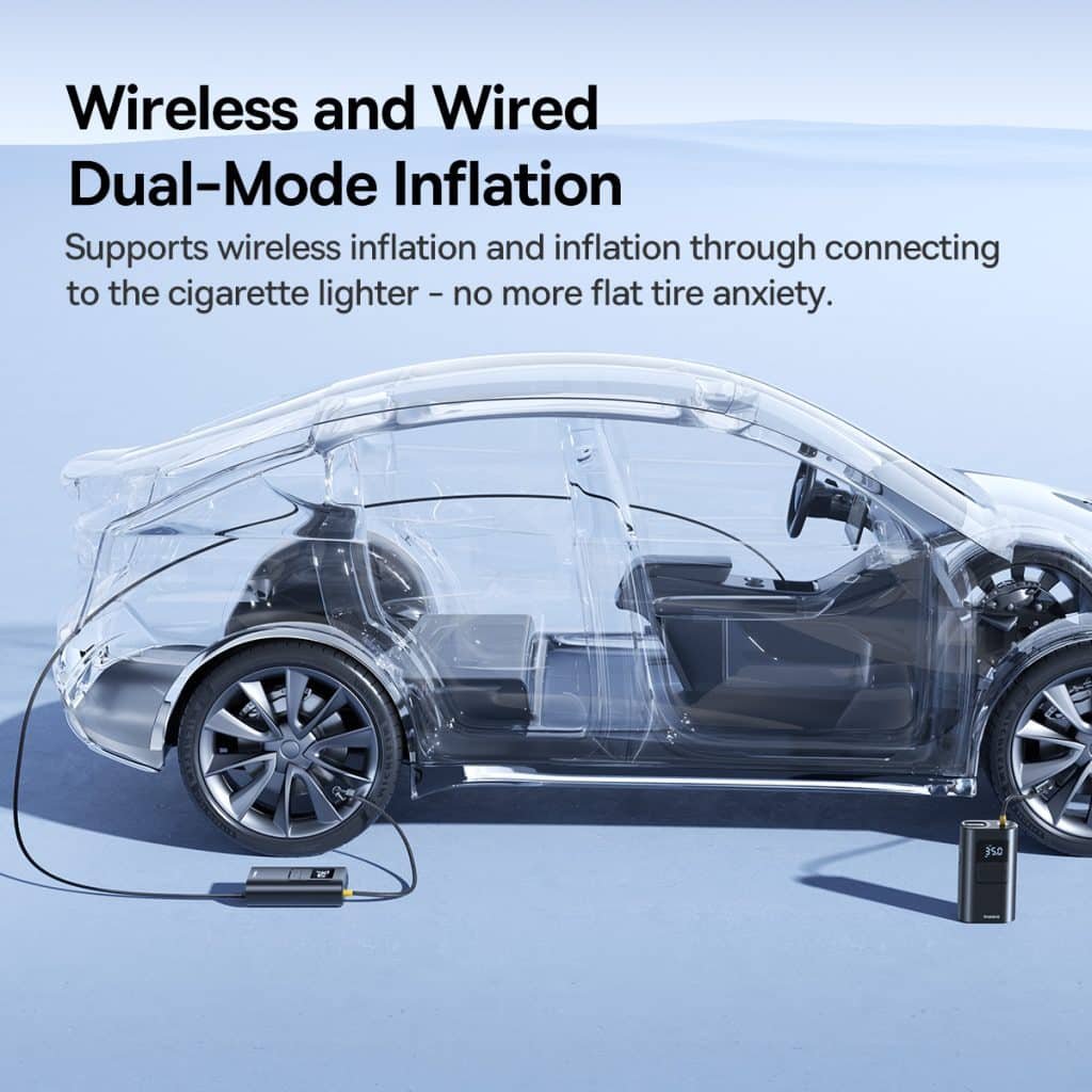 Baseus Car Tire Inflator Pumper VA1 Dual Power Wired Wireless With Flashlight 6000 mAh Power Bank 3
