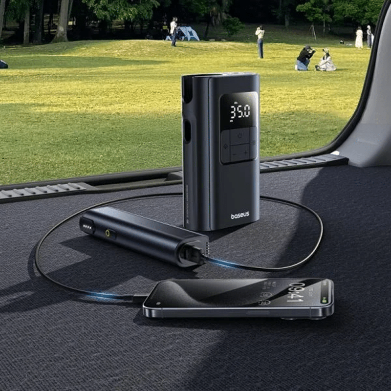 Baseus Car Tire Inflator Pumper VA1 Dual Power Wired Wireless With Flashlight 6000 mAh Power Bank