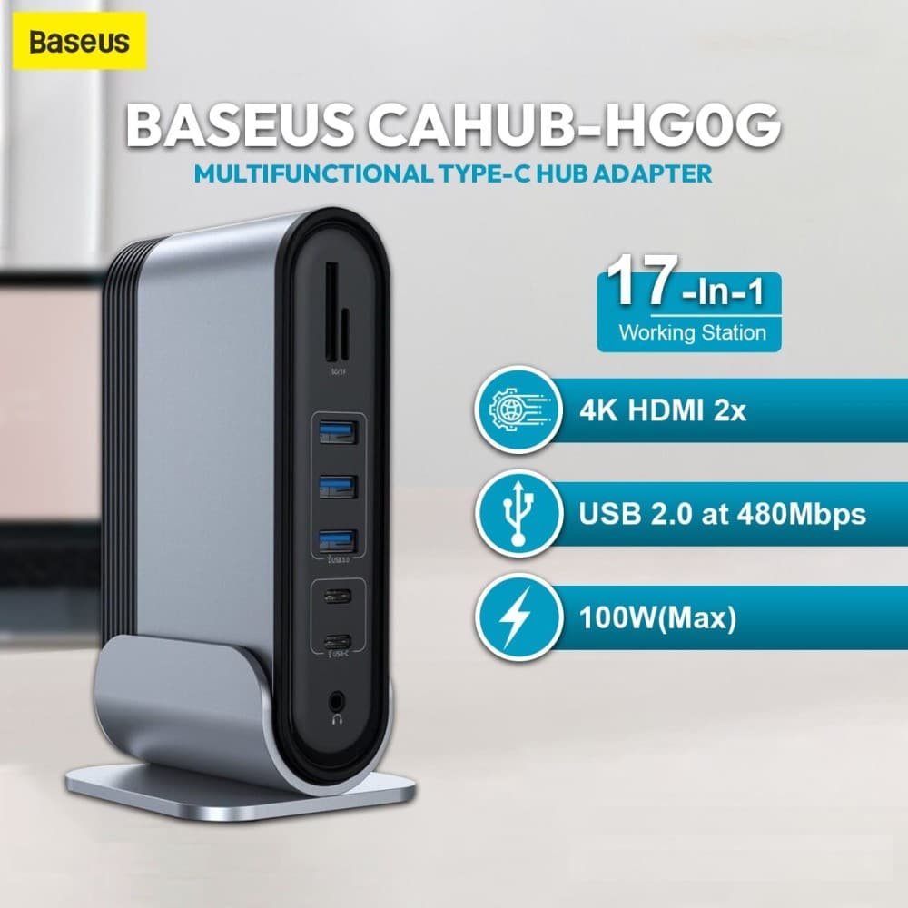 Baseus Hub Working Station Three Screen 17 in 1 Multifunctional Type C HUB Adapter Dark gray CAHUB DG0G 2