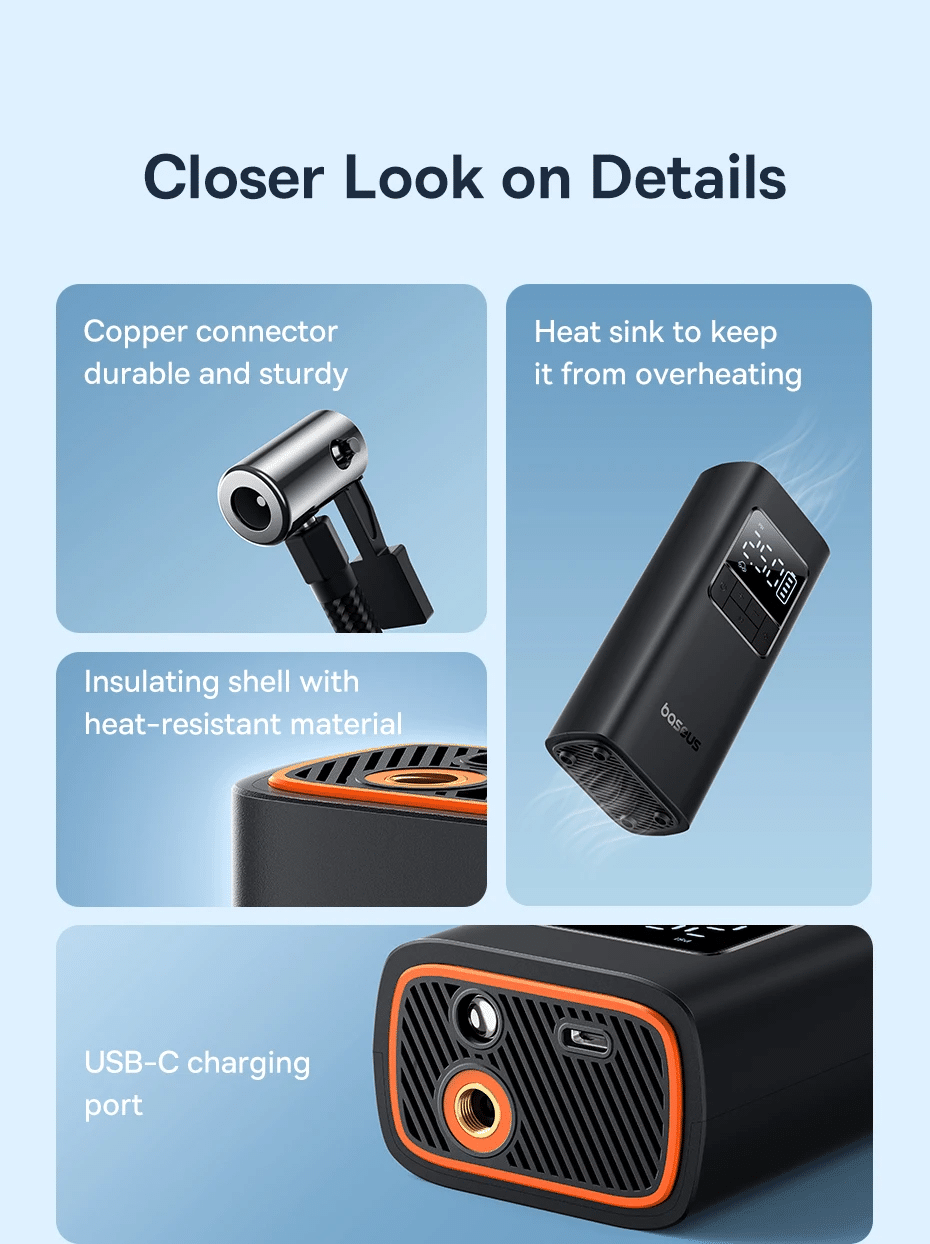 Baseus Inflator Super Mini Pro Series 4000mAh Wireless Car Tire Pumper Inflator Cluster 1