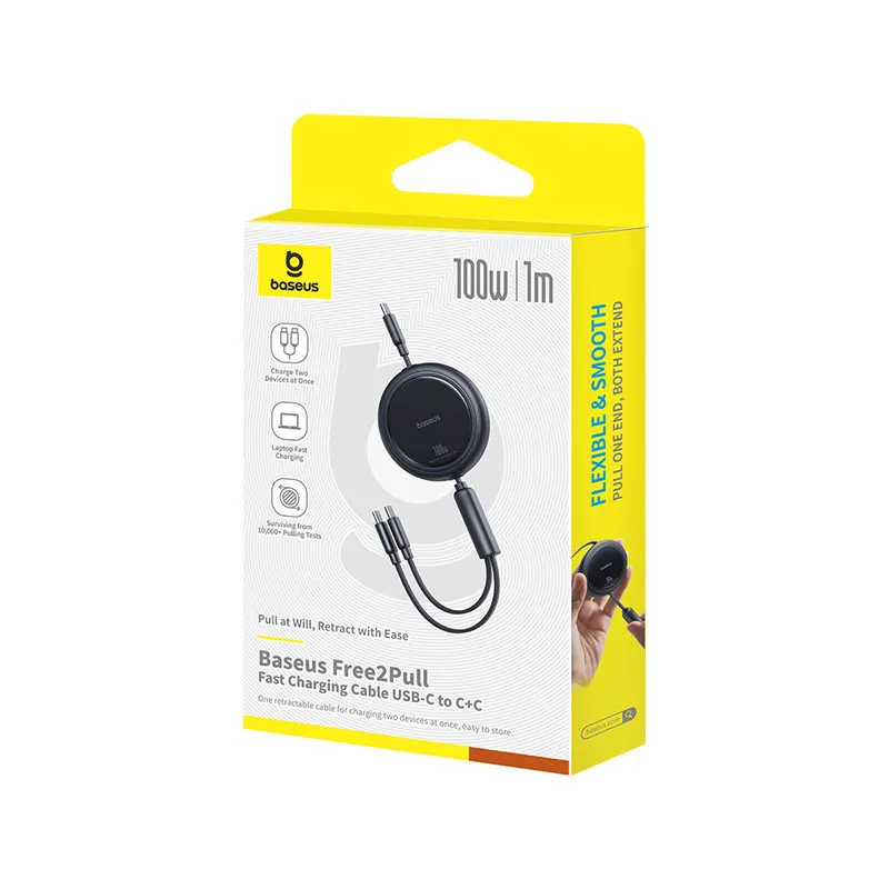 Baseus PD Cable Bright Mirror Series Type c to Dual Type c 100w Retractable Fast charging Data Cable 1M 2