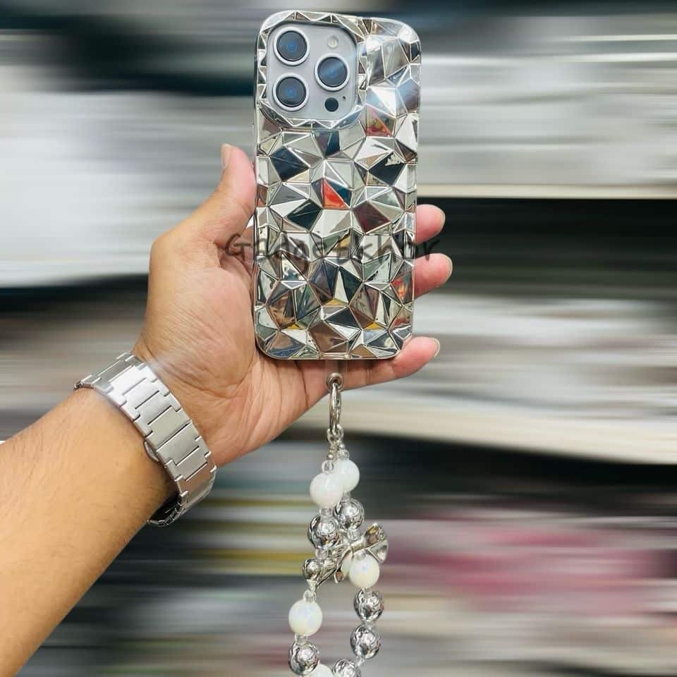 Electroplated Glossy Diamond Pattern Case With Lanyard For iPhone 2