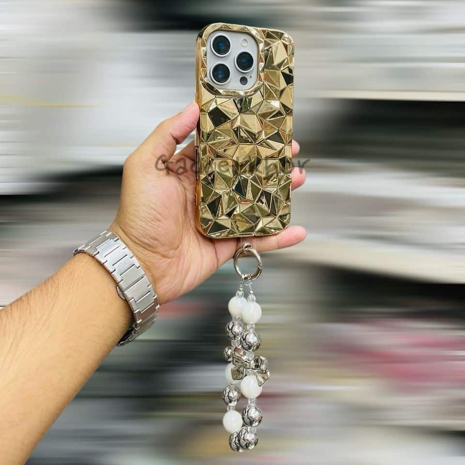 Electroplated Glossy Diamond Pattern Case With Lanyard For iPhone 3