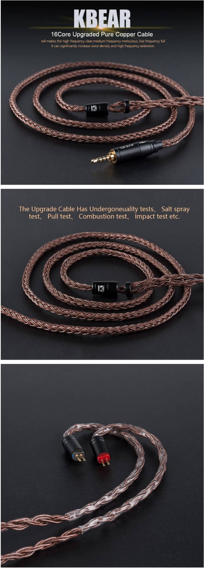 KBEAR 16 Core Pure Copper Earphone Cable 2PIN 2