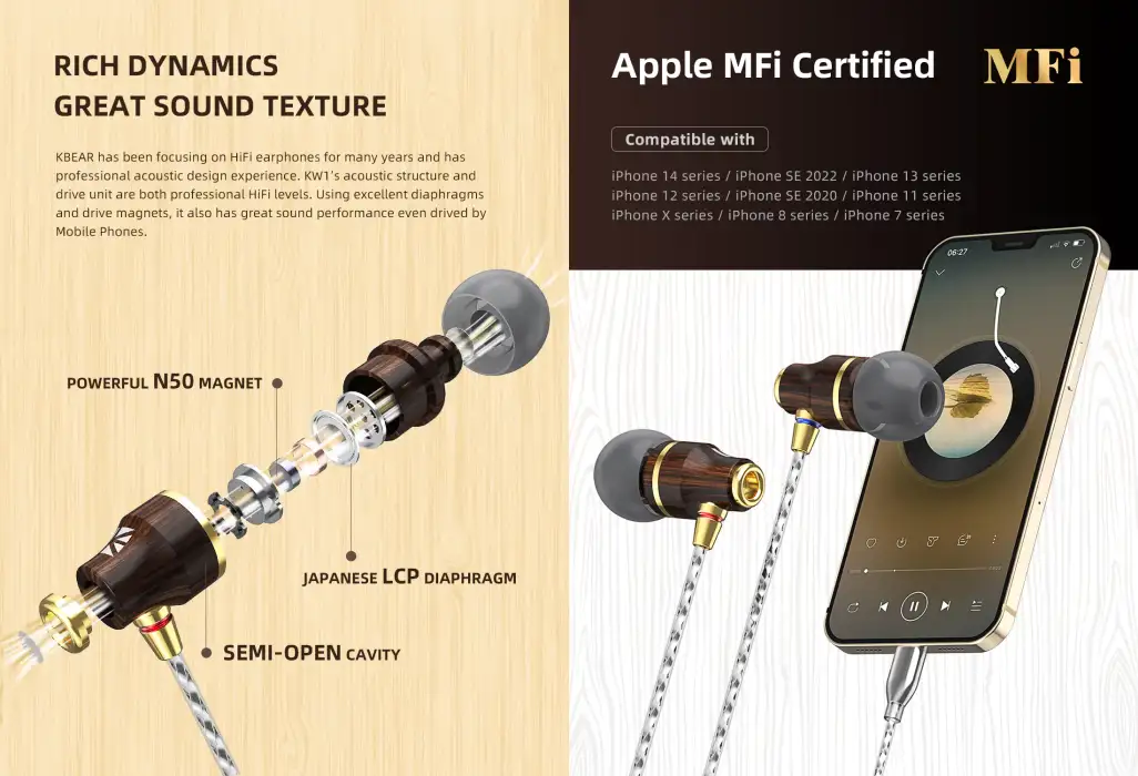 KBEAR KW1 Single DD In Ear Hifi Wired Earphone MIC 2