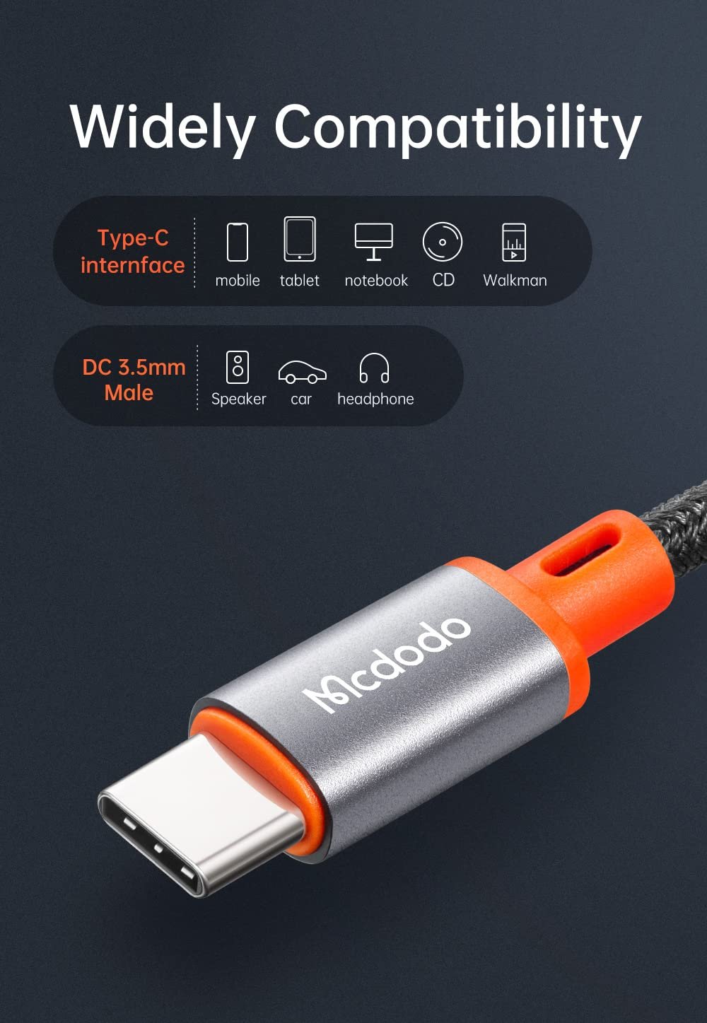 Mcdodo CA 0820 Type C to DC 3.5mm Male Digital Audio Cable 1 1