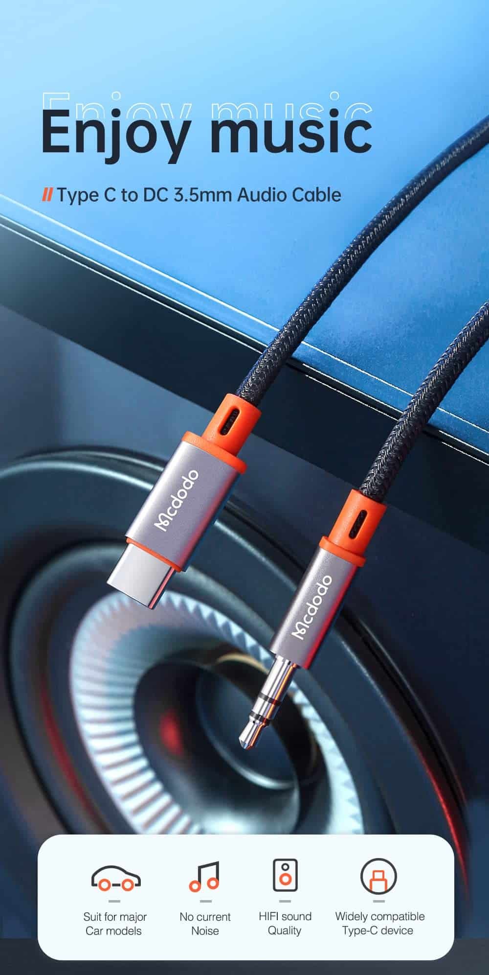 Mcdodo CA 0820 Type C to DC 3.5mm Male Digital Audio Cable 1 2
