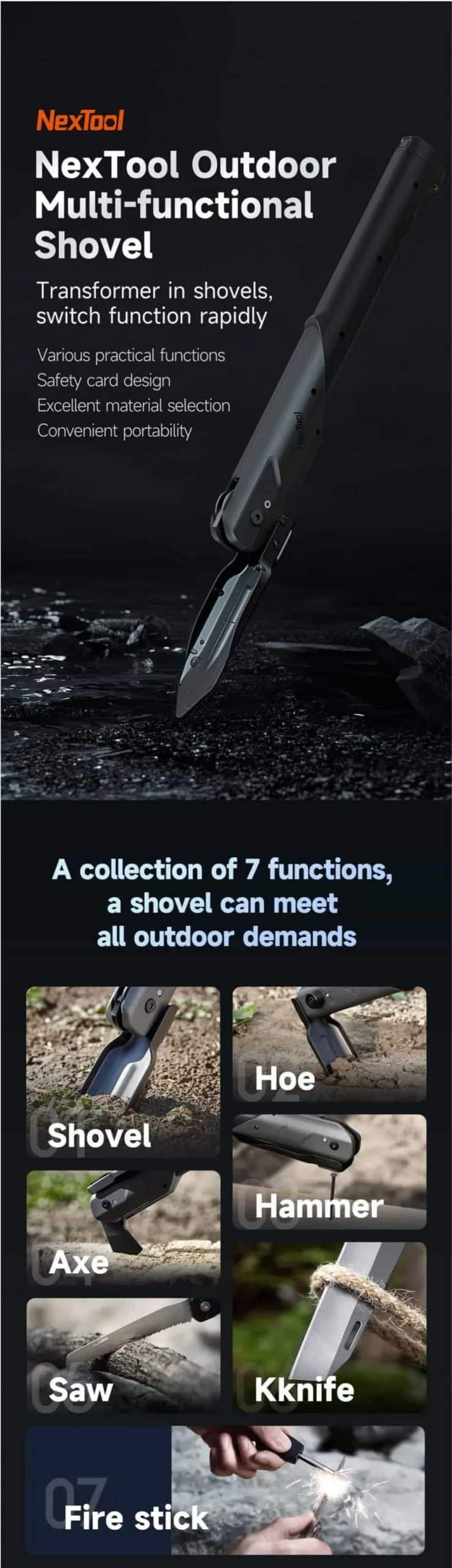 NexTool Multi functional Shovel Camping Folding Shovel Hoe Axe Hammer Wood Saw Knife Survival Tool NE20057 2 scaled