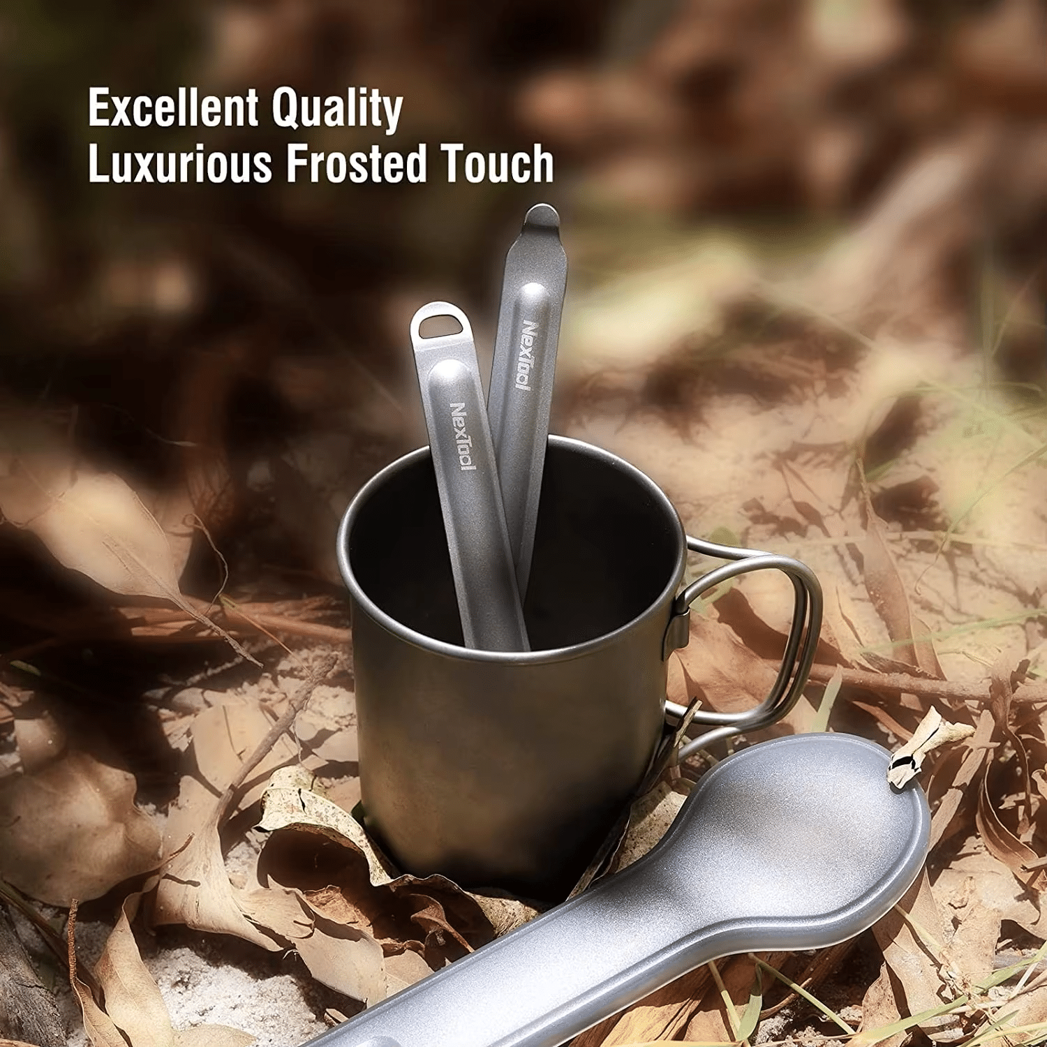 NexTool Outdoor Pure Titanium Spork and Spoon Reusable Camping Utensil Set wtih Case 2