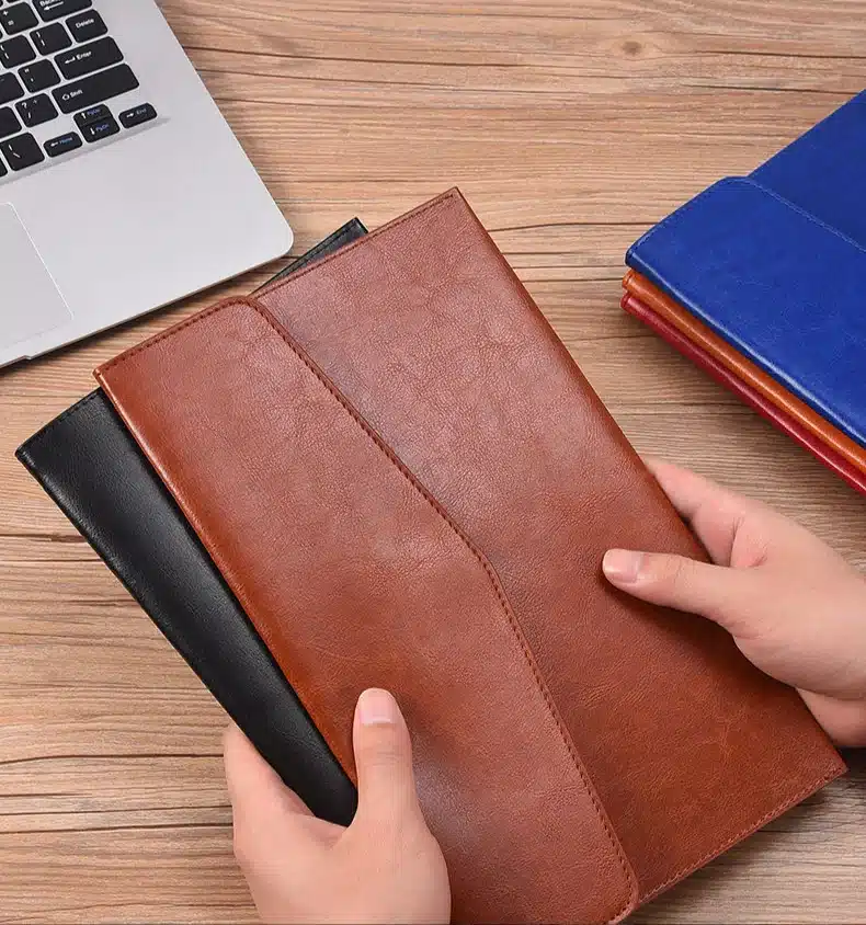 Retro Business Document Organizer Leather Portable Magnetic Button File Folder Bag 3