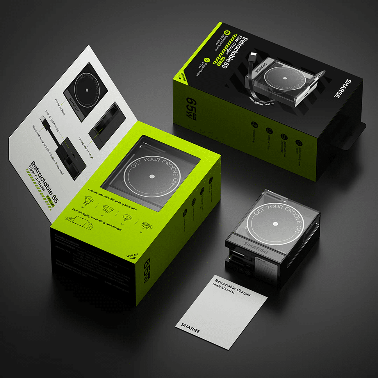 SHARGE 65W Retractable USB C PD 3.0 GaN Charger With Universal Kit 3