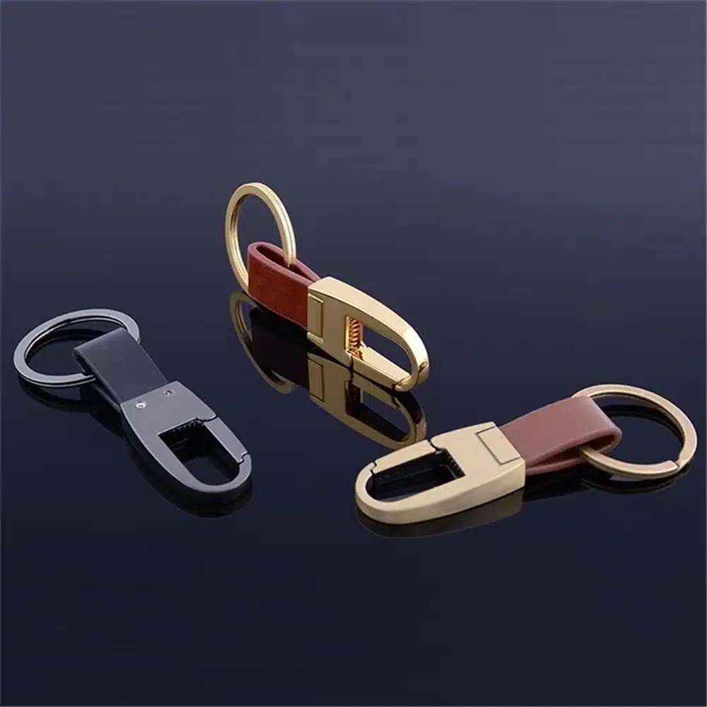 Stainless Steel Simple Waist Buckle Leather Keychain Key Ring 2