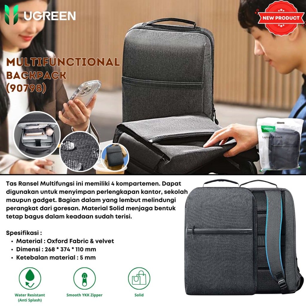 UGREEN 15.6 Inch Laptop Backpack Bag Dark Gray 90798
