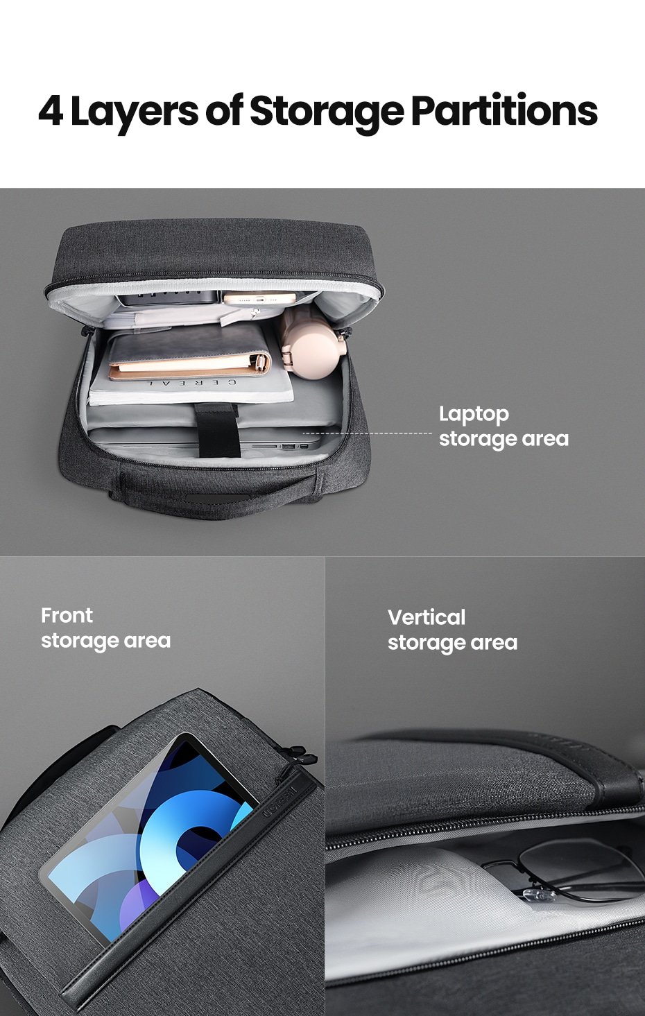 UGREEN 15.6 Inch Laptop Backpack Bag Dark Gray 90799