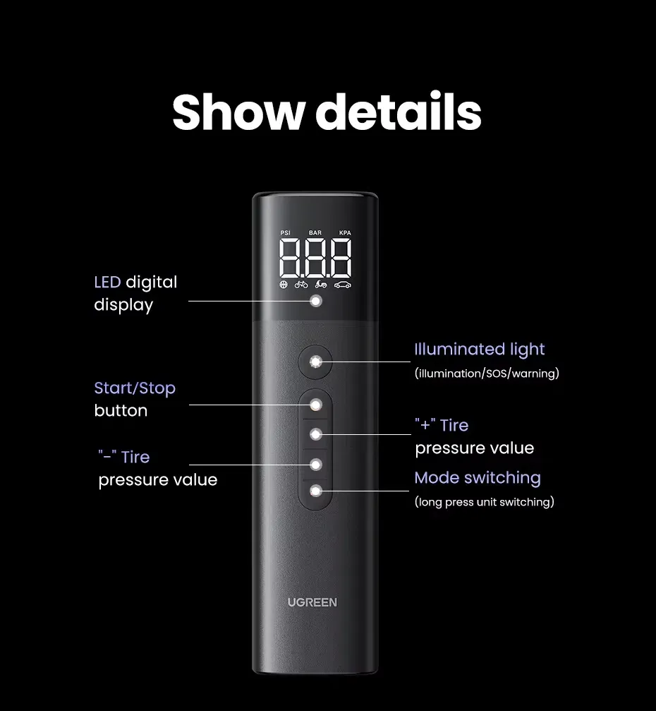 UGREEN ET501 Greenlink Air Inflator Pump Multi-function Portable 1 UGREEN ET501 Greenlink Air Inflator Pump Multi function Portable 2
