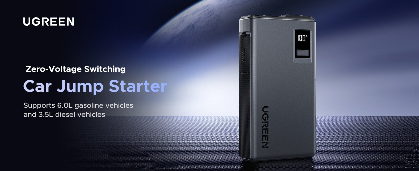 UGREEN Jump Starter Power Pack 12000mAh 600A Car Jump Starter Power Bank with Digital Screen and LED Light for Emergency 1