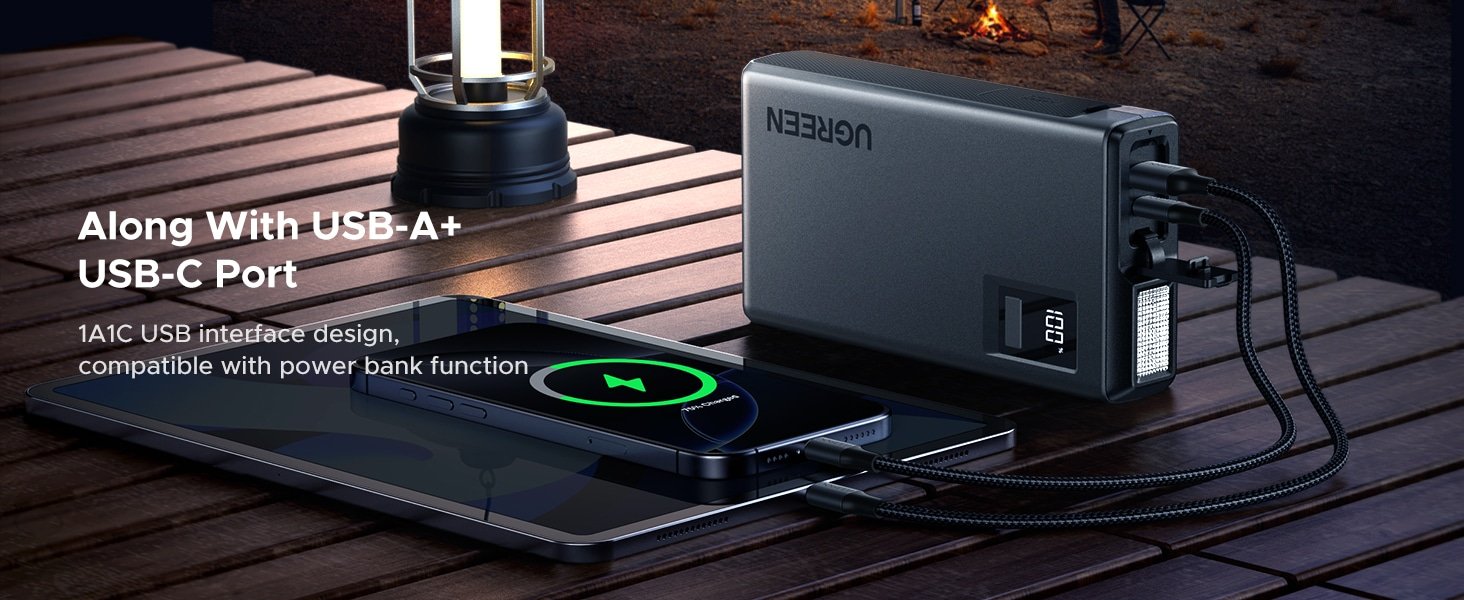 UGREEN Jump Starter Power Pack 12000mAh 600A Car Jump Starter Power Bank with Digital Screen and LED Light for Emergency 5