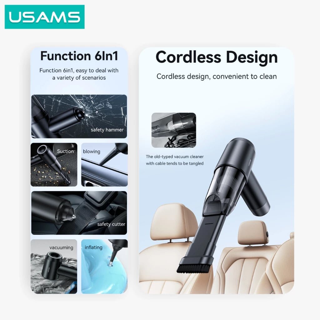 Usams ZB291 6 in 1 Cordless Handheld Car Vacuum Cleaner 3