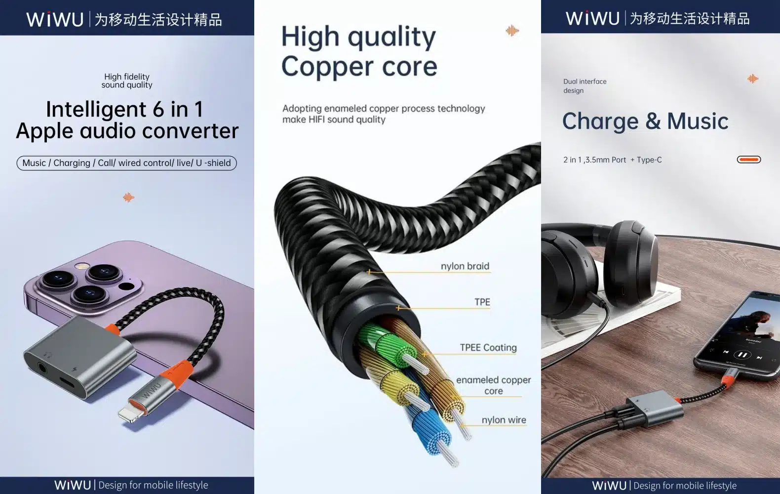 WiWU LT08 Audio Adapter Lightning to Lightning and 3.5mm Audio Converter