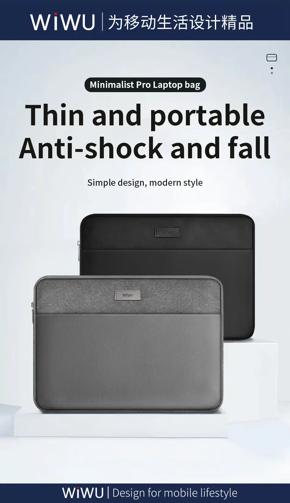 WiWU Minimalist Lightweight Waterproof Laptop Sleeve 13.3 14 inch 2